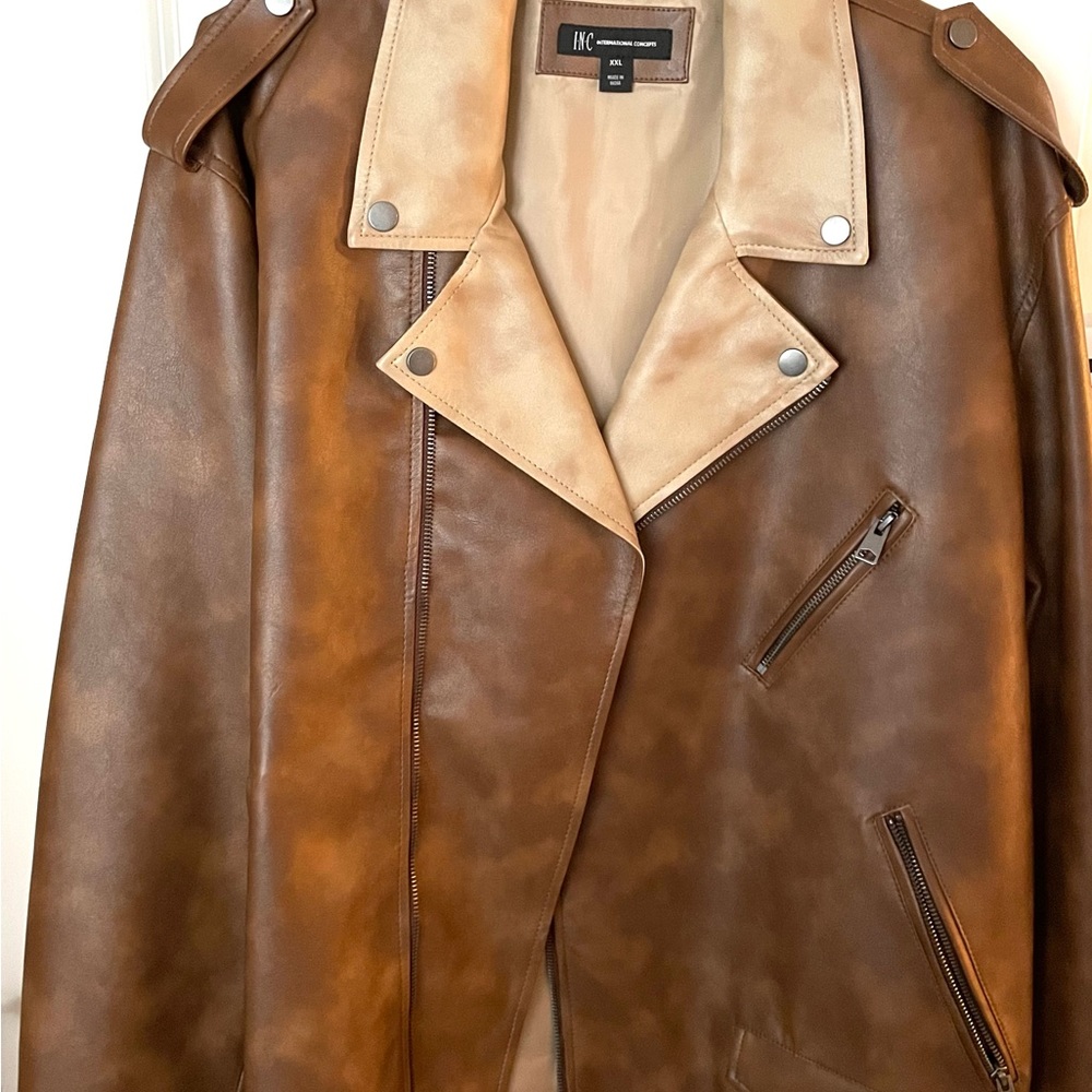 I-N-C International Concepts Faux Leather Men’s DB Bomber Jacket New XXL